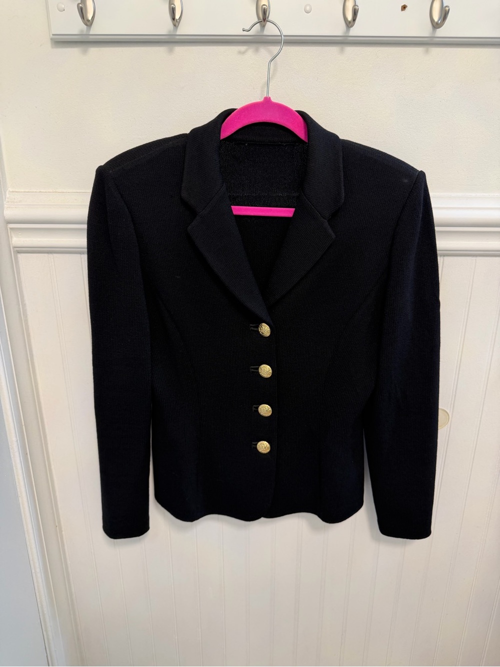 St. John Black Knit Blazer with Gold Buttons